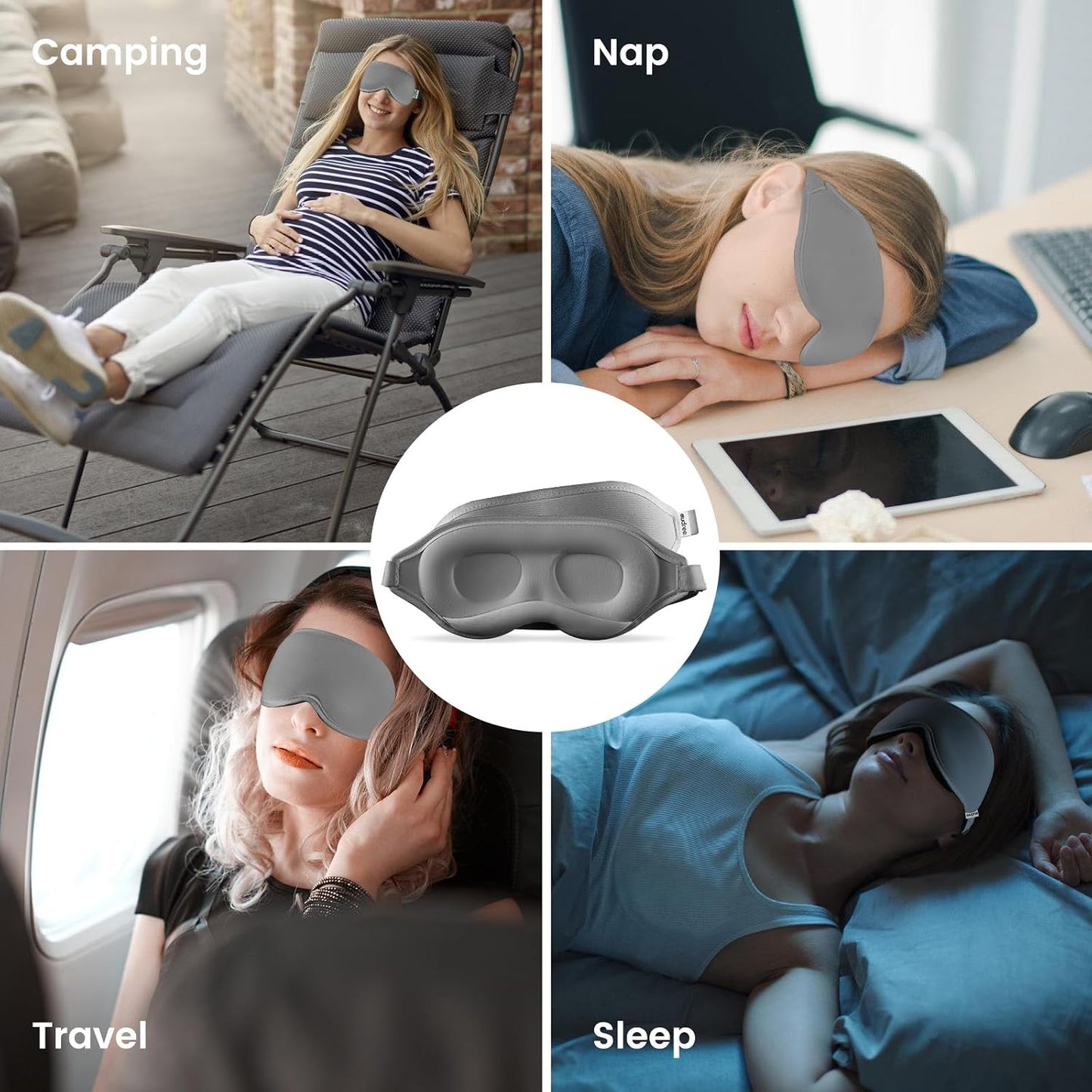 Audree Sleep Eye Mask for Men and Women - Perfect Blackout 3D Eye Mask for Restful Sleep | 100% Light Blocking with Nose Bridge Design | Soft Comfort Eye Shade Cover for Travel, Yoga, Naps (Gray)