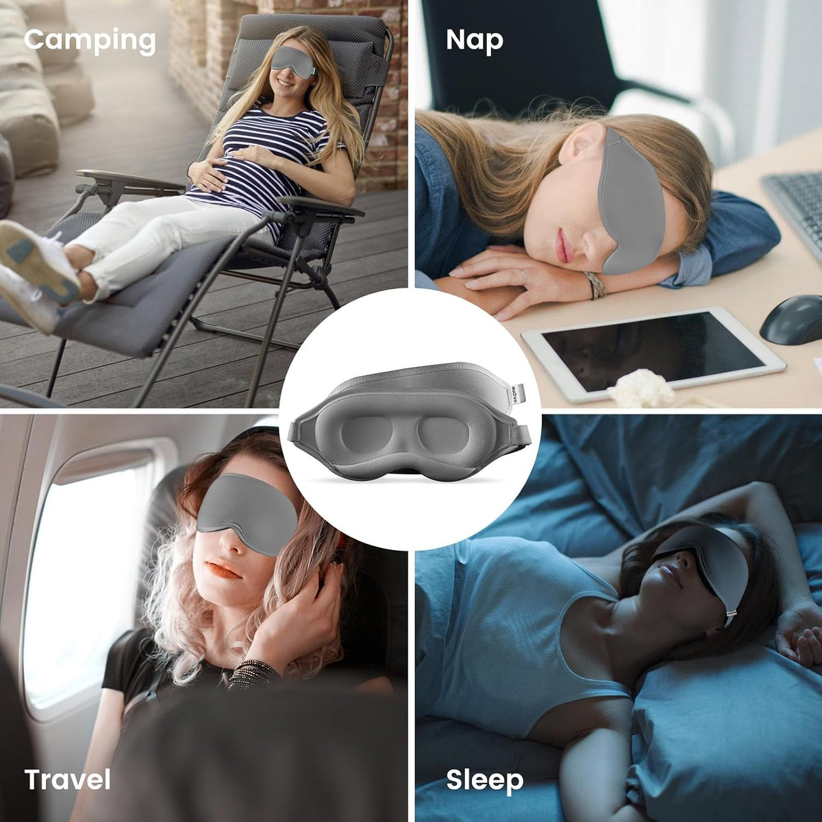 Audree Sleep Eye Mask for Men and Women - Perfect Blackout 3D Eye Mask for Restful Sleep | 100% Light Blocking with Nose Bridge Design | Soft Comfort Eye Shade Cover for Travel, Yoga, Naps (Gray)