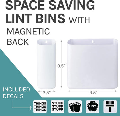 JS Jackson Supplies Small White Lint Bin with Magnetic Back, Slim Profile Trash Bin for Laundry Room and Kitchen, Wall Mountable