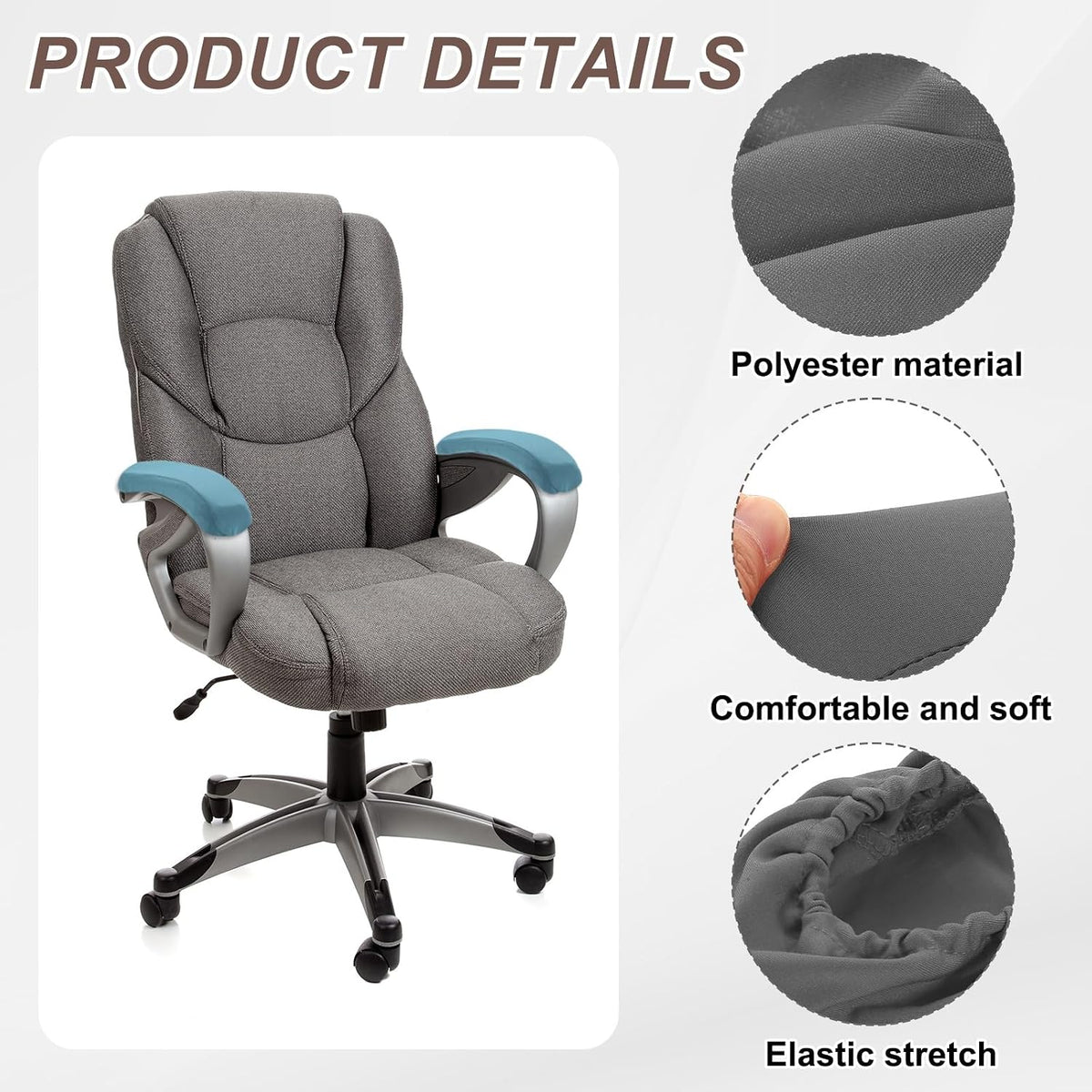 uxcell Chair Armrest Slipcovers Covers, 32 x 8cm Polyester Removable Seat Hand Rest Protector for Office Chairs Desk Chair(Dark Gray)