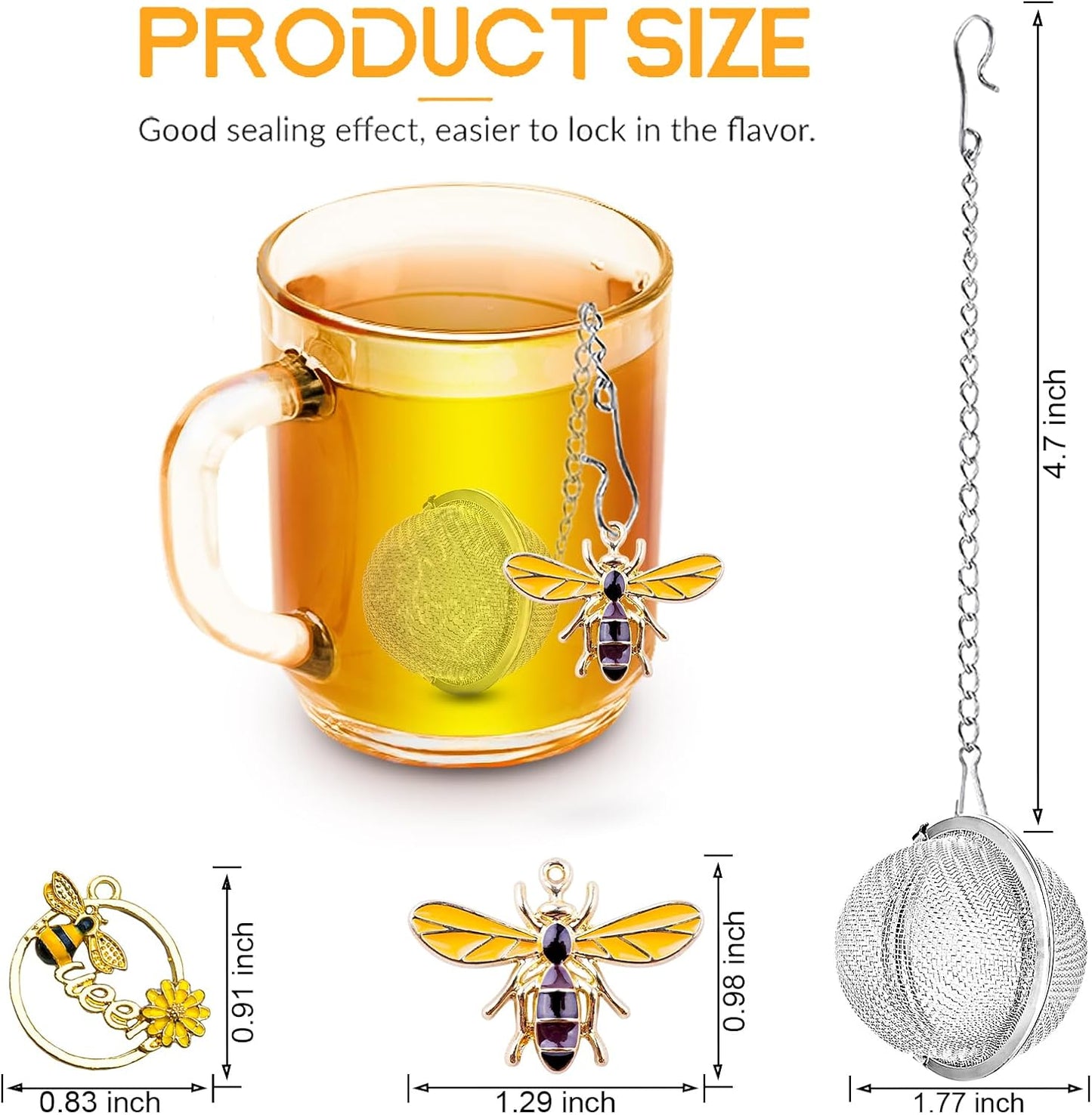 Stainless Steel Tea Infusers, Set of 2 TeaSanavie Tea Strainer Tea Ball with Honeybee & Flower Charms for Loose Leaf Tea