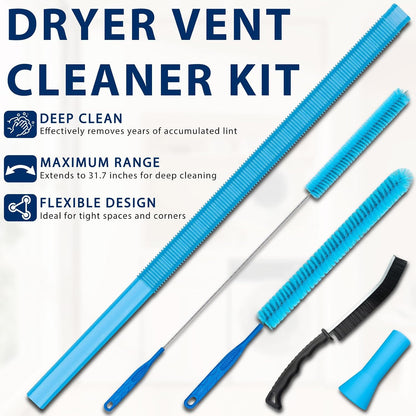 4 Pack Dryer Vent Cleaner Kit,Dryer Lint Vacuum Attachment,Flexible Hose & Brush Set for Dryer Vent Cleaning, Universal Shop Vac Accessories, Lint Trap Cleaner & Home Cleaning Tools