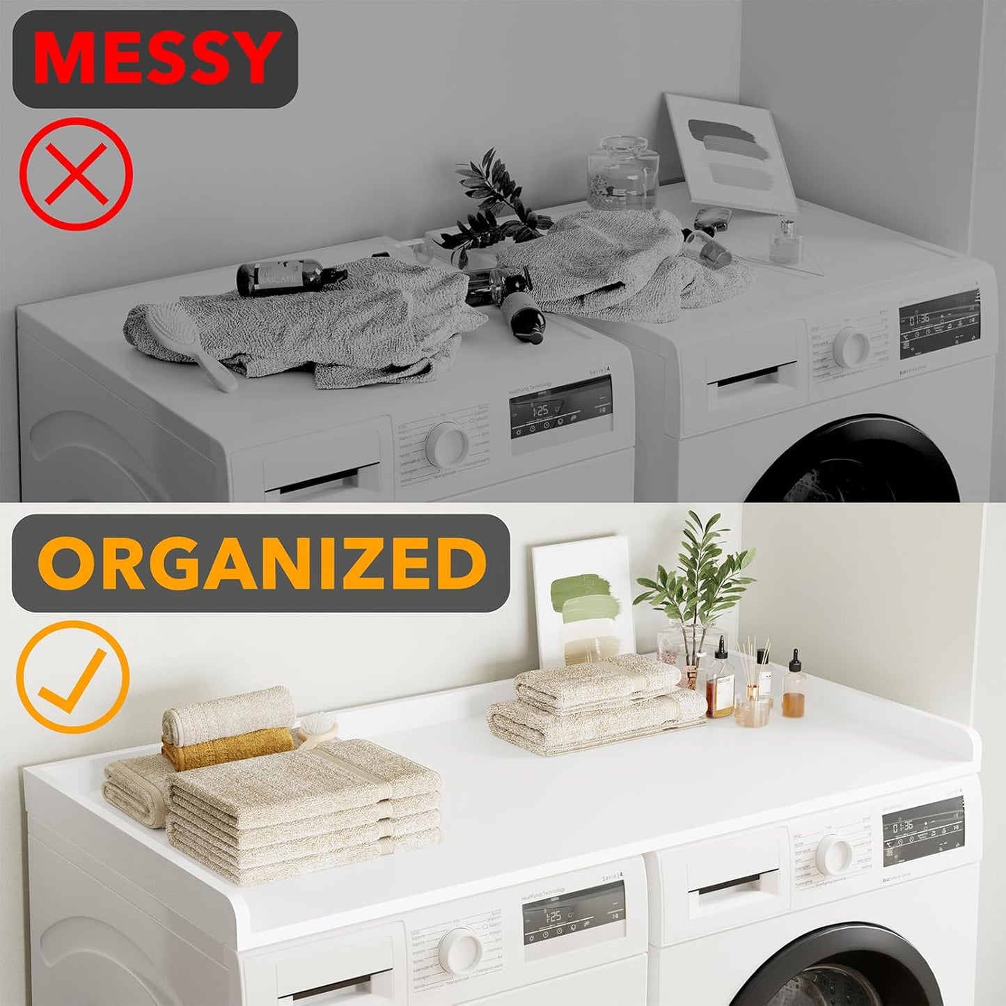 SpaceAid Washer Dryer Countertop, Laundry Wood Shelf Topper with Edge, 54" Width x 27.5" Depth Cover Guard Organizer for Washer and Dryer Laundry Hamper Counter Storage Organization (Black)