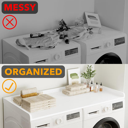 SpaceAid Washer Dryer Countertop, Laundry Wood Shelf Topper with Edge, 54" Width x 27.5" Depth Cover Guard Organizer for Washer and Dryer Laundry Hamper Counter Storage Organization (Black)