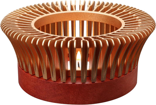 Tea Warmer, Aluminum Alloy & Wood, for Heating Tea Coffee Milk | Magnolia Flower Design, Golden, Short Teapot Warmer for Indoor & Outdoor