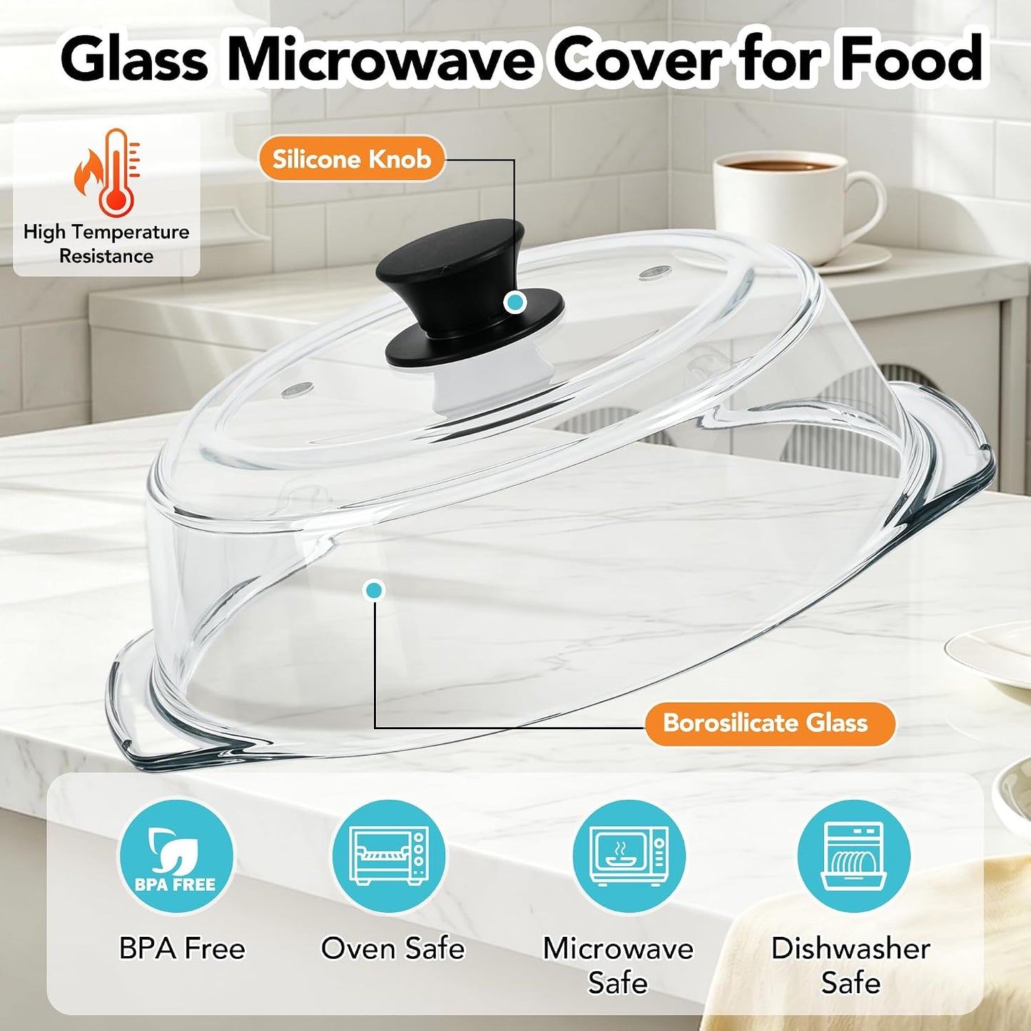 10 inch Glass Microwave Cover for Food,2-in-1 Microwave Splatter Cover with Silicone Pad, Microwave Plate Lid with Vent Holes & Easy-Grip Handle