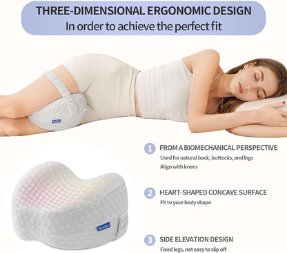 Side Sleeper Heart-Shaped Knee Pillow, Memory Foam Leg Positioning Pillow, Ergonomic Design, Perfect for Side Sleepers and Pregnant Women, Relieve Body Aches and Pains (Gray)