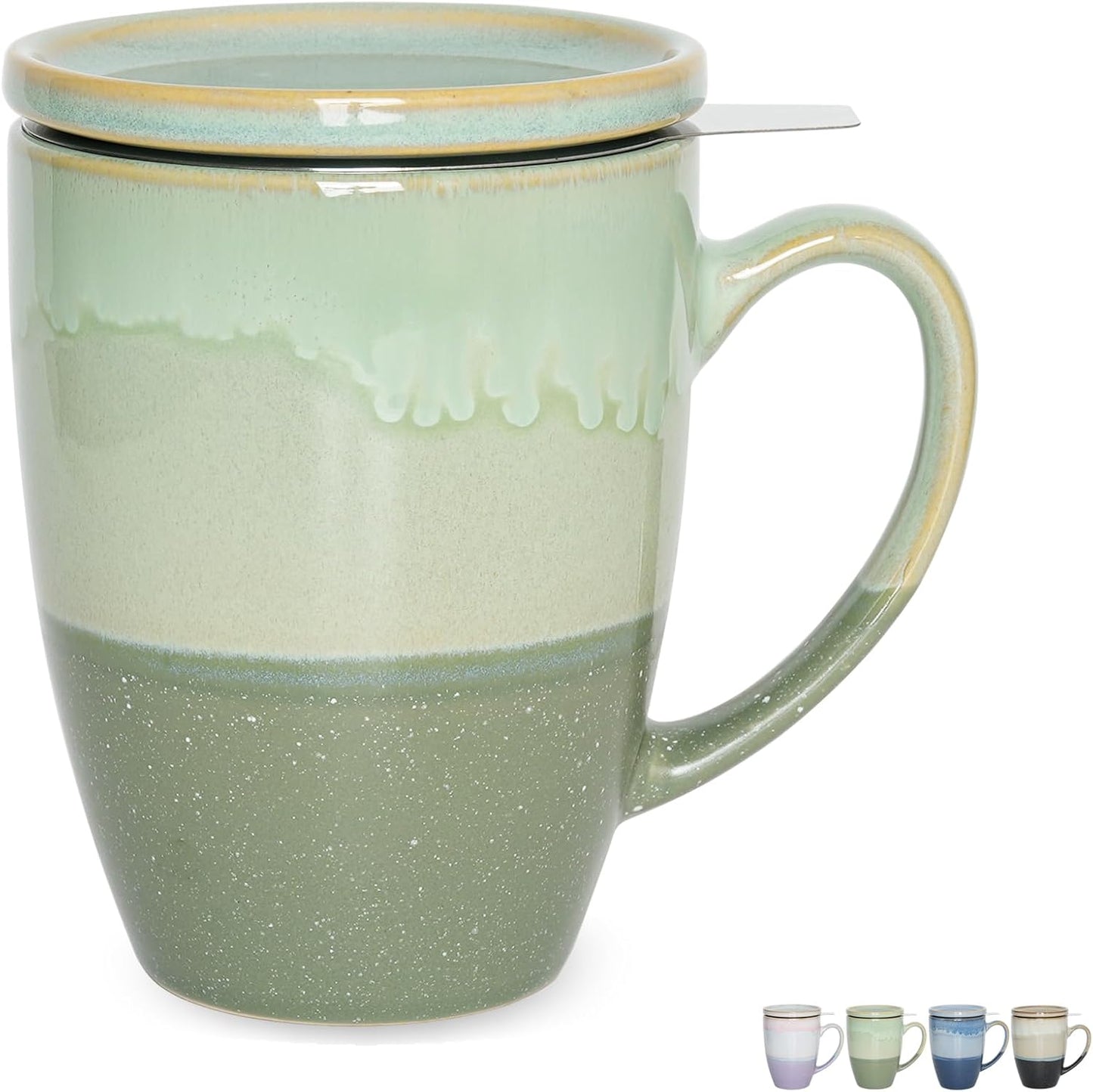 Bosmarlin Ceramic Tea Cup with Infuser and Lid, 13.5 Oz, 4 Colors to Choose, Microwave and Dishwasher Safe, Steeping Tea Mug with Strainer, Reactive Glaze (Purple)