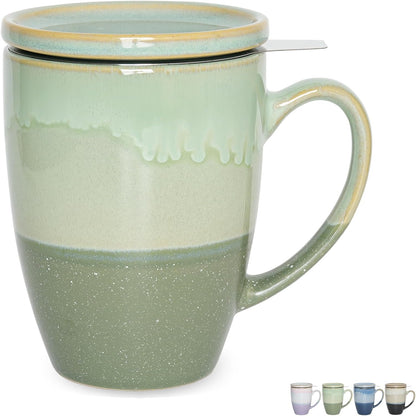 Bosmarlin Ceramic Tea Cup with Infuser and Lid, 13.5 Oz, 4 Colors to Choose, Microwave and Dishwasher Safe, Steeping Tea Mug with Strainer, Reactive Glaze (Purple)
