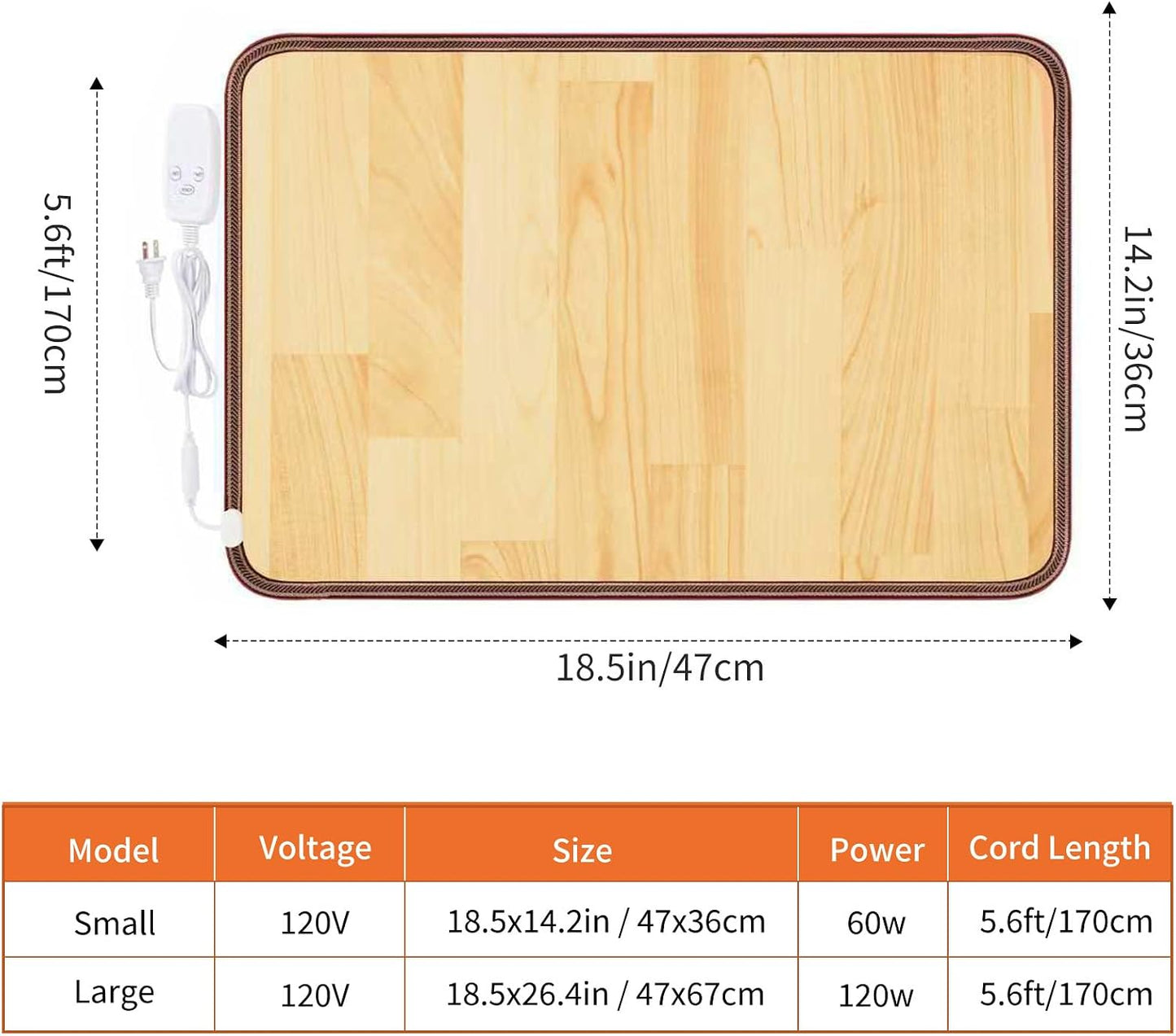 Heated Floor Mat, Foot Warmer Under Desk, Feet Heating Pad with 10 Heat Settings and Timer, Fast Heating for Office, Home, Study Play Room 120V 60W 18.5x14.2 inch SZ