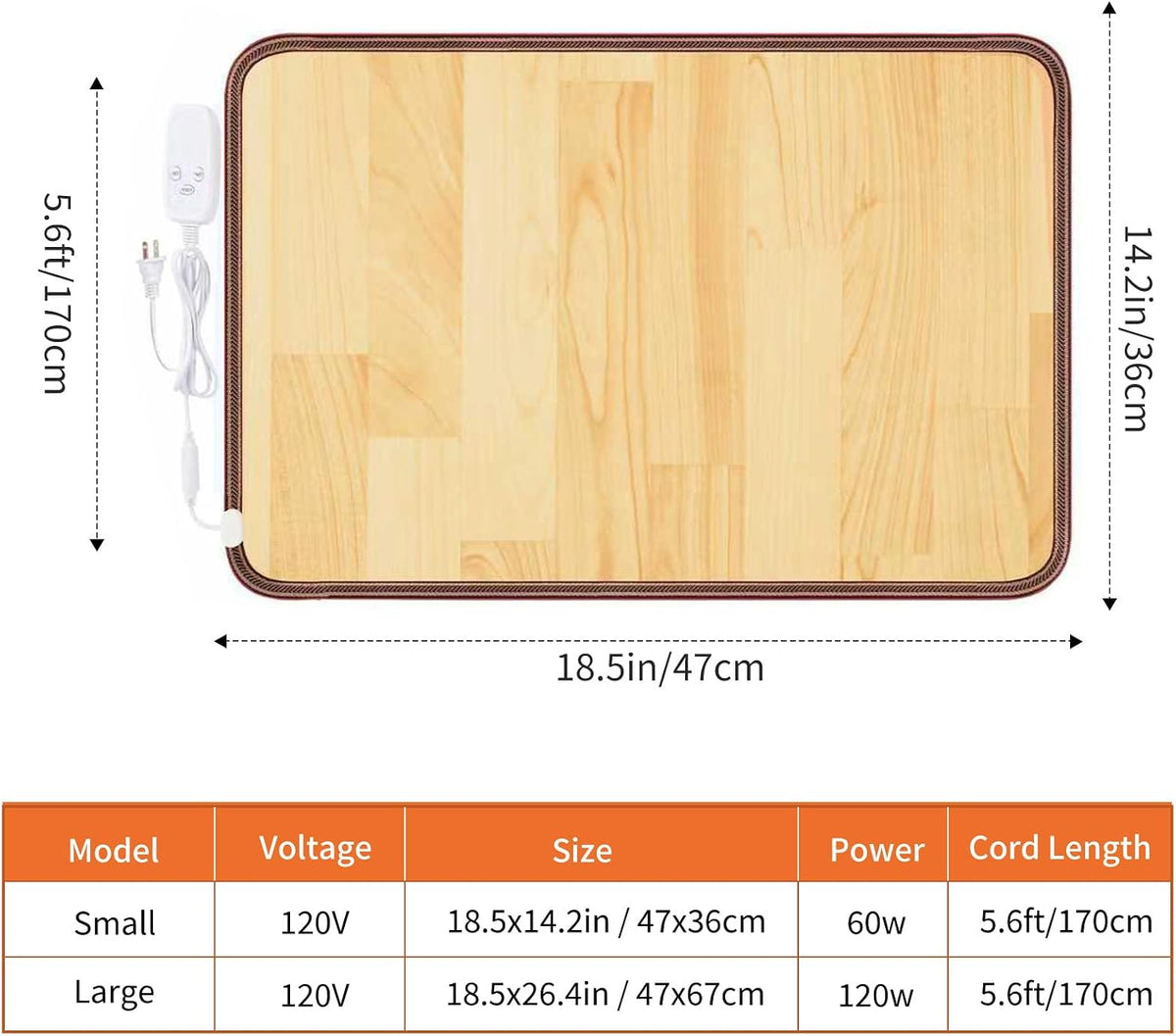 Heated Floor Mat, Foot Warmer Under Desk, Feet Heating Pad with 10 Heat Settings and Timer, Fast Heating for Office, Home, Study Play Room 120V 60W 18.5x14.2 inch SZ