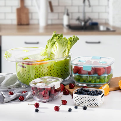 LUXEAR Fresh Produce Vegetable Fruit Storage Containers 3Piece Set, BPA-free, Partitioned Salad Container, Fridge Organizers, Used in Storing Fruits Vegetables, White