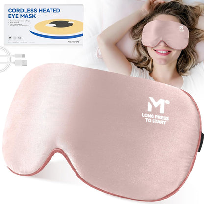 Silk Cordless Heated Eye Mask, Washable Heat Eye Compress for Dry Eye Electric Eye Heating Pad Warm Eye Mask for Eye Fatigue Stye Sinus Blepharitis MGD Gifts for Men Women - MerSun