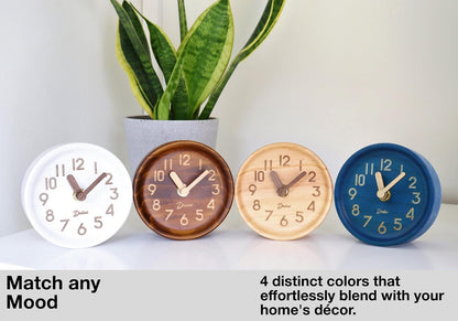 Driini Small, Silent Wooden Analog Desk Clock for Shelf or Table, Dark