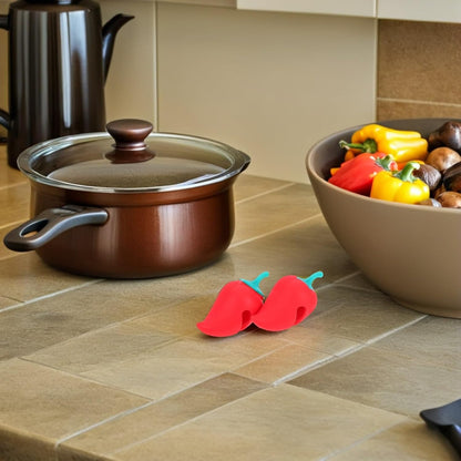 Pepper Shape Silicone Pot Lid Holders Boil Over Stopper Spill-proof Steam Releaser Recyclable Material (Red)