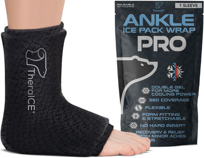 TheraICE Ankle Ice Pack Wrap, Achilles Tendonitis Brace, Plantar Fasciitis | Cold Therapy Compression Sleeve, Sock-Style Slip-On Fit for Women and Men, Eases Sprains, Swelling, Sore Feet and Heel