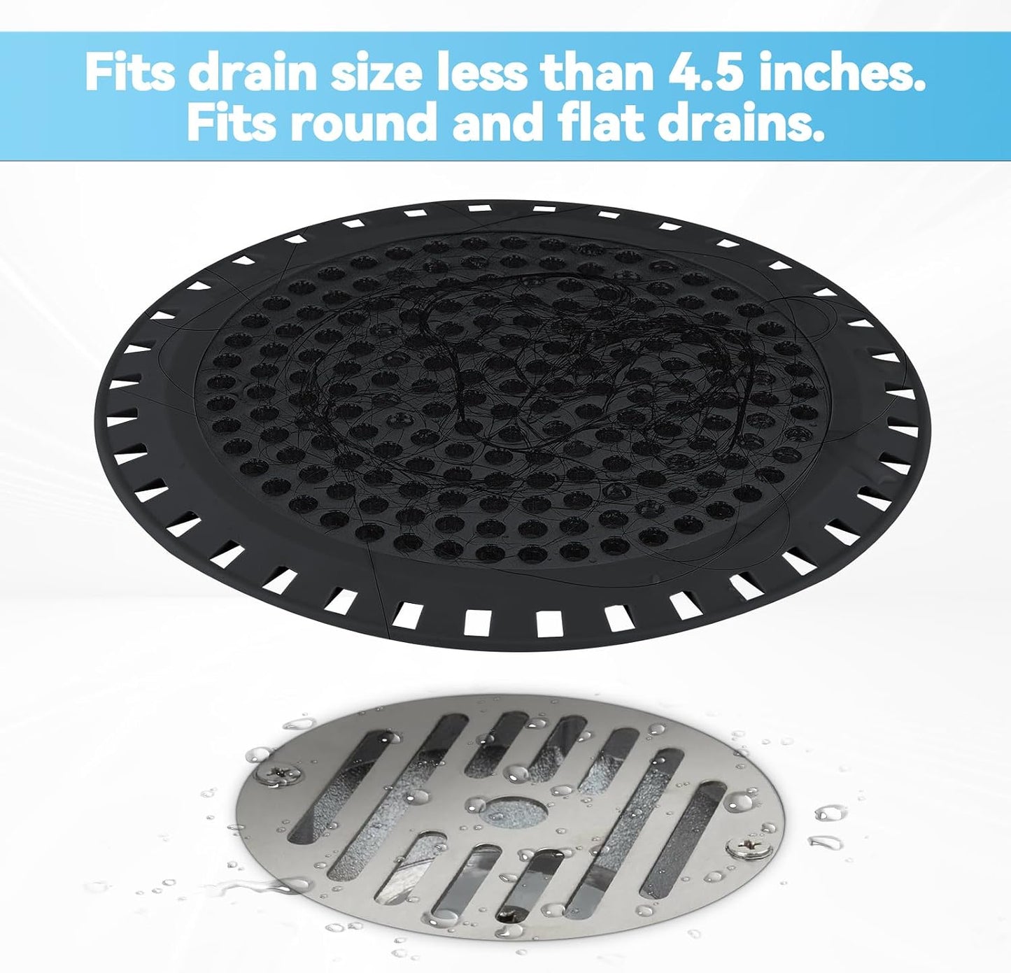 Shower Drain Hair Catcher,Aluvor Shower Drain Cover Bathtub Drain Strainer | Weighted Metal Hair Trap Stopper Sink Protector Filter Bathroom Flat Strainer Stopper (Silver gray)