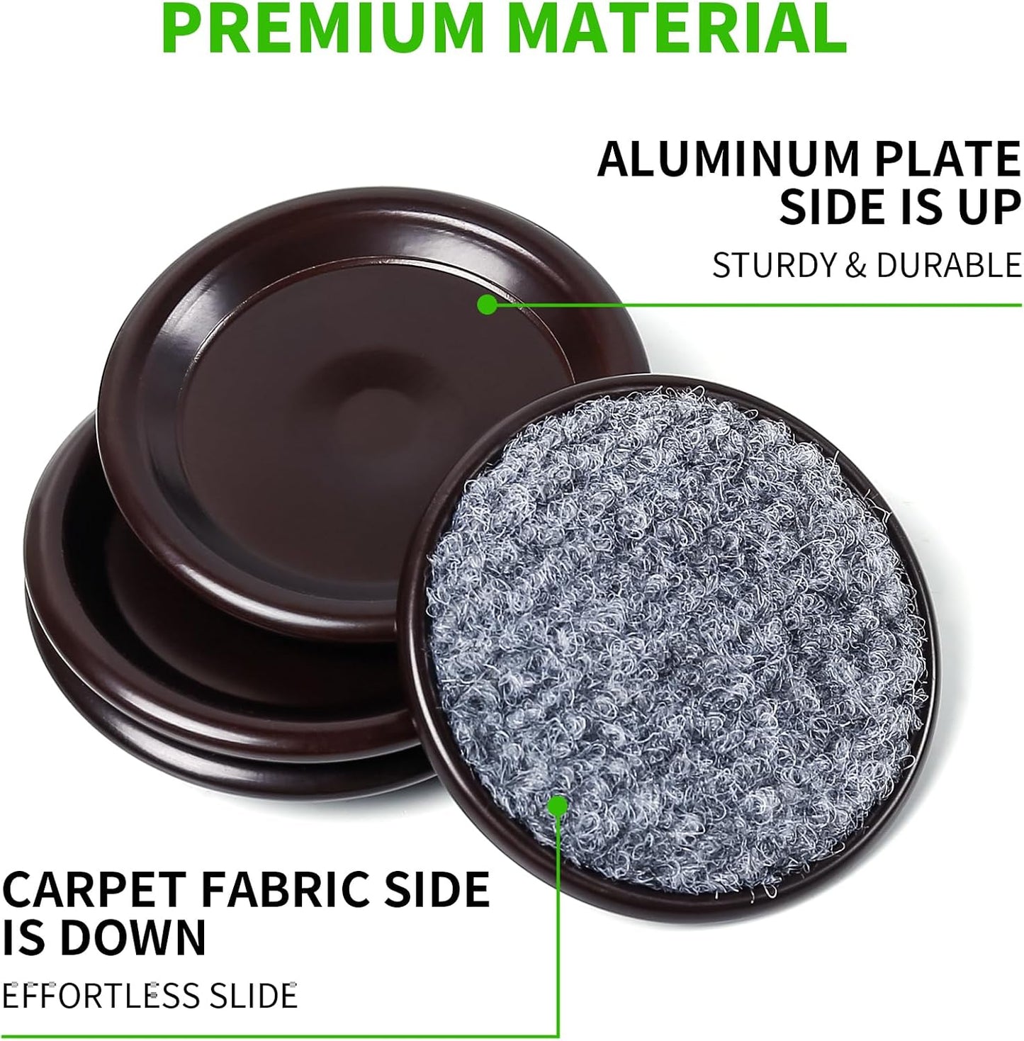 1 5/8" Round Carpet Bottom Furniture Caster Cups Furniture Coasters 24 Pack | Reusable Furniture Pads for Hardwood Floors, Carpet Sliders Floors Protectors to Tile or Laminate from Scratches, Brown/Gray
