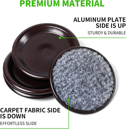 1 5/8" Round Carpet Bottom Furniture Caster Cups Furniture Coasters 24 Pack | Reusable Furniture Pads for Hardwood Floors, Carpet Sliders Floors Protectors to Tile or Laminate from Scratches, Brown/Gray