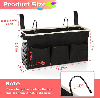Bedside Caddy, Bedside Storage Bag Hanging Organizer for Bunk Dorm Bed Rail | Bed Caddy with Hooks, Top Bunks and Dorm Essentials for Water, Tissues, Tablets, Books, Phones, Remotes and Other Necessories