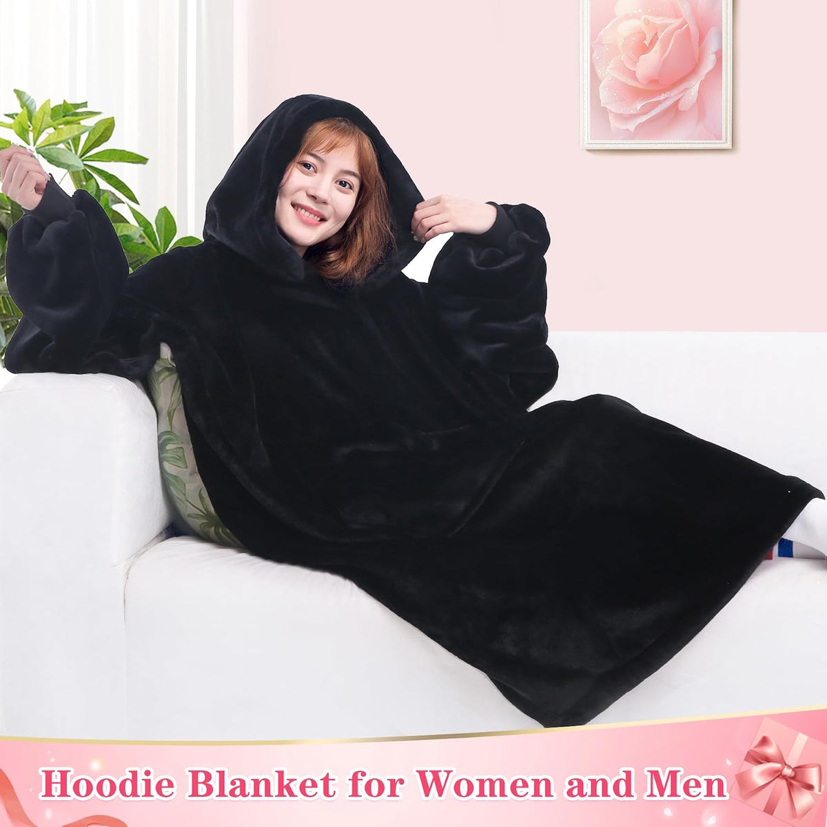 Waitu Wearable Blanket Sweatshirt Gifts for Women and Men, Warm and Cozy Giant Blanket Hoodie, Thick Flannel Blanket with Sleeves and Giant Pocket - Dark Gray
