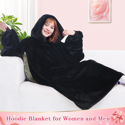 Waitu Wearable Blanket Sweatshirt Gifts for Women and Men, Warm and Cozy Giant Blanket Hoodie, Thick Flannel Blanket with Sleeves and Giant Pocket - Dark Gray