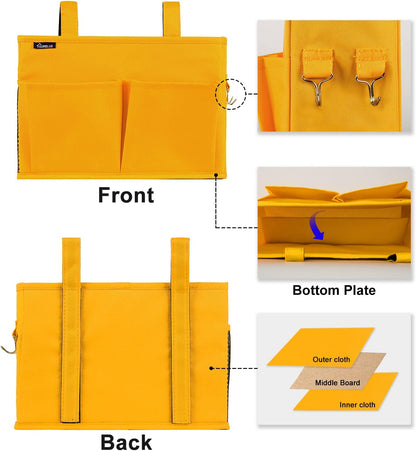 Surblue Bedside Caddy Hanging Organizer Storage Bag Pocket for Bunk, Hospital, College Dorm Rooms, Baby Bed Rails, Camp - 4 Pockets, 2 Hooks (Blue)