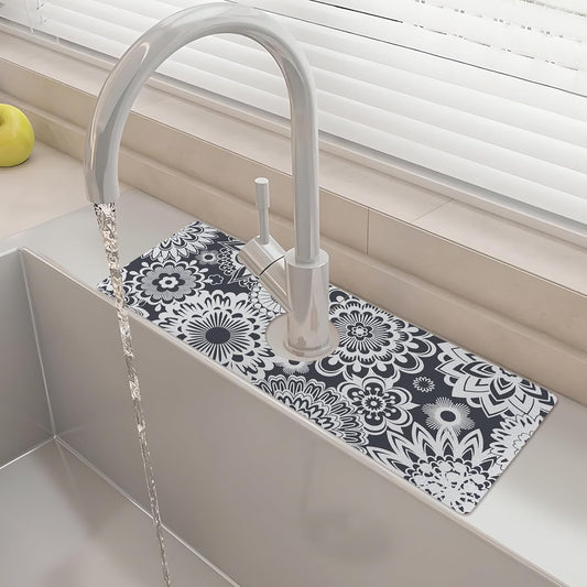 24" X 5.5" Kitchen Sink Splash Guard Faucet Mat Mandala Super Absorbent Fast Drying Faucet Guard & Draining Mat Sink Splash Guard Behind Faucet for Kitchen, Bathroom