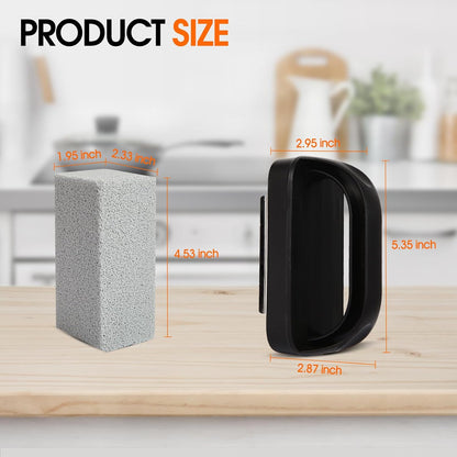 Grill Cleaner, Griddle Cleaning Brick Block Heavy Duty Grill Stone Cleaning Bricks, Pumice Flat Top Cleaning Stone Removing Stains Greases Residue - 3 Pack with 1 Handle