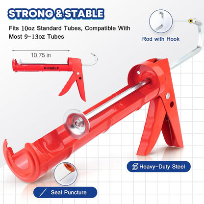 DIYSELF 9 Pack Caulk Gun Kit, Professional Caulking Gun & Remover Tools | Sealant Finishing Tool, Grout Scraper & Silicone Gun for Bathroom, Kitchen, Window, Sink & Tile Sealing, Hand Caulking Gun