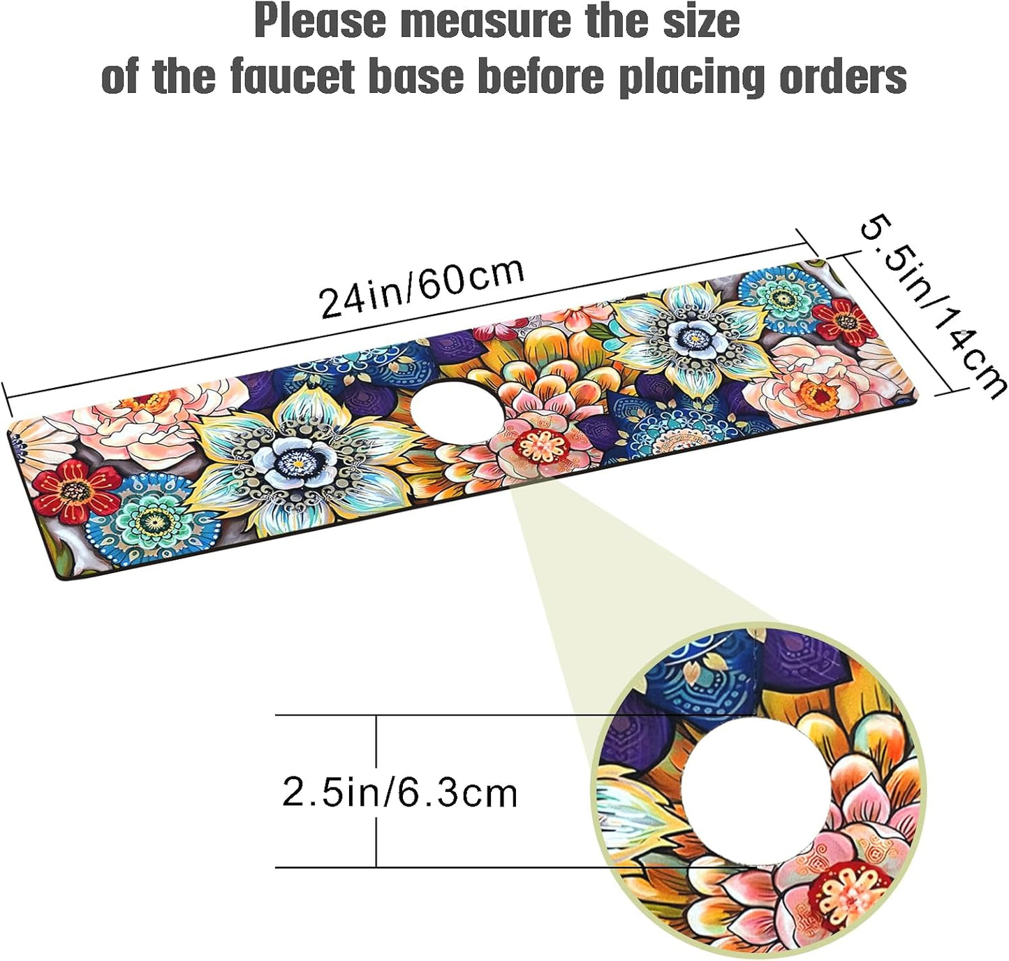 Sink Faucet Absorbing Mat, 2 Pack Drying Mat Around Faucet Sink Splash Guard Behind Faucet Sinkmat For Kitchen Bathroom Island Rv 24 * 5.5 Inch (60 * 14 cm)