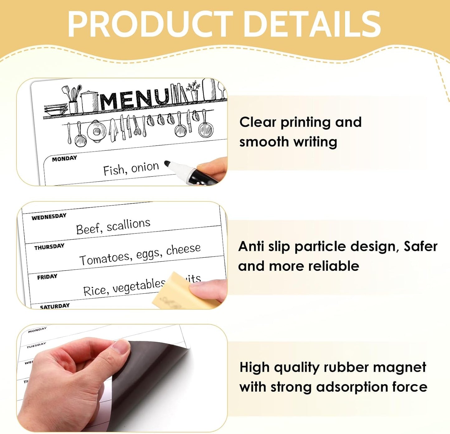 Magnetic Dry Erase Weekly Meal Planner for Refrigerator | Menu Magnet for Fridge, Grocery Shopping List, Family Schedule Planning List Boards, 8.5x12 inch