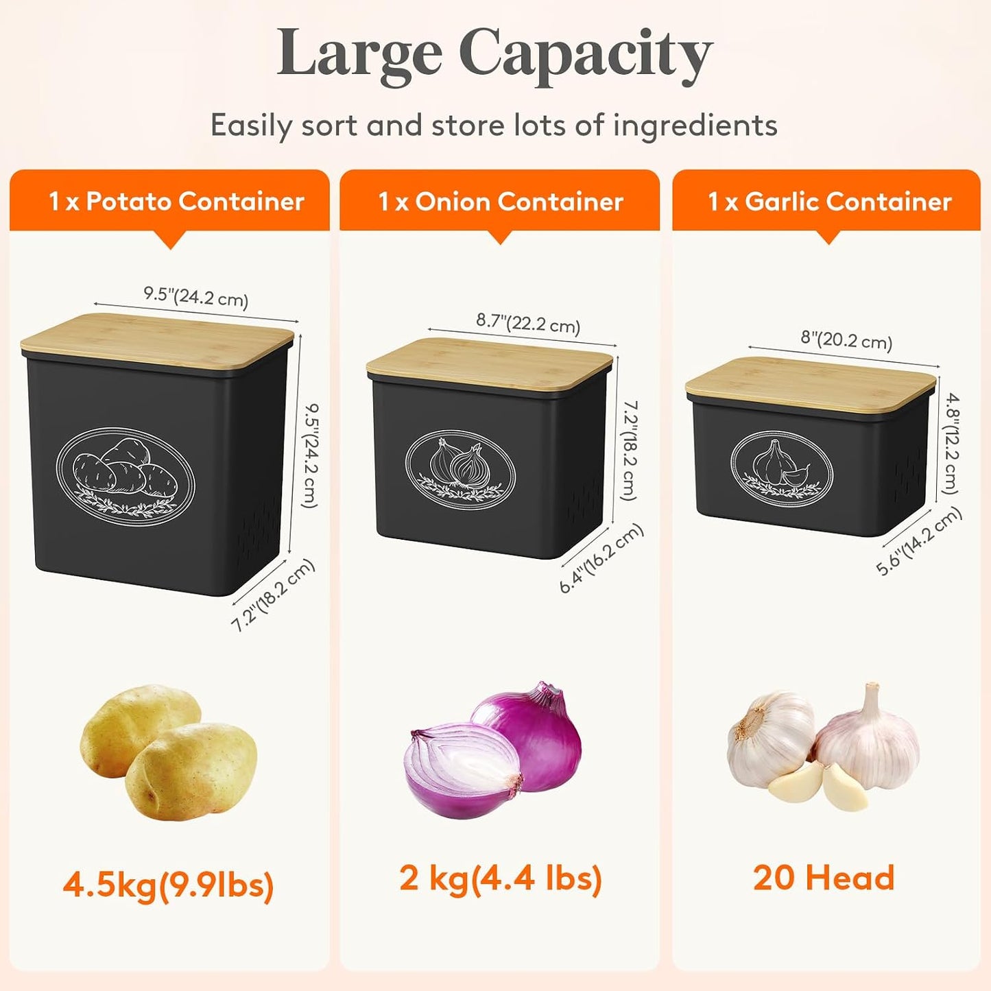 Lifewit Plastic Potato and Onion Storage Bin Box, Set of 3, White | Stackable Garlic Keeper, Vegetable Container Box, Aerating Holes & Lid for Pantry Countertop