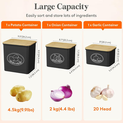 Lifewit Plastic Potato and Onion Storage Bin Box, Set of 3, White | Stackable Garlic Keeper, Vegetable Container Box, Aerating Holes & Lid for Pantry Countertop