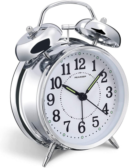 Peakeep Loud Alarm Clock for Heavy Sleepers Adults, Metal 4.5 Inches | Twin Bell Battery Operated Analog Alarm Clocks for Bedrooms Kids' Room Decoration (Jewel Blue)