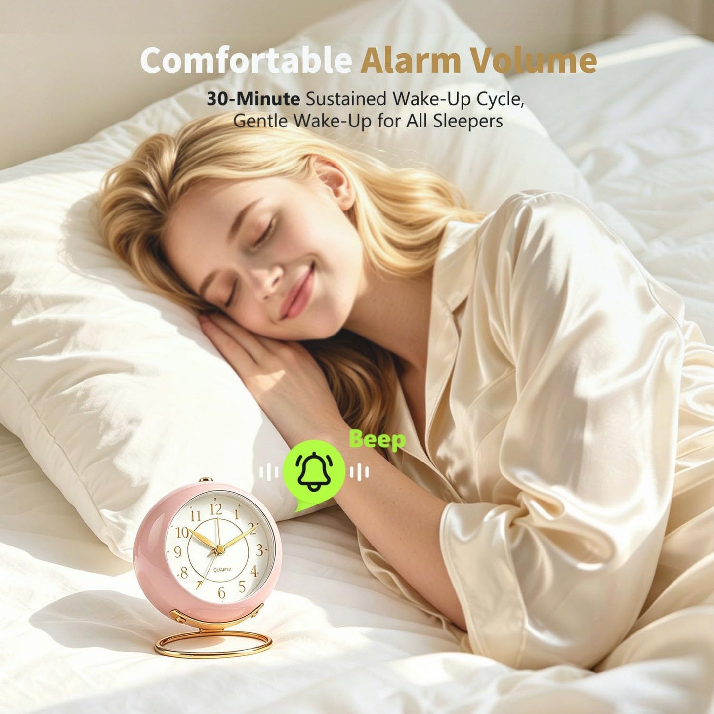 Analog Alarm Clock, Retro Small Desk Clock with Night Light, Backlight Cute Simple Design, Silent Non-Ticking, Battery Powered, Clock for Bedroom,Travel,Kitchen,Bedside Desktop Decor