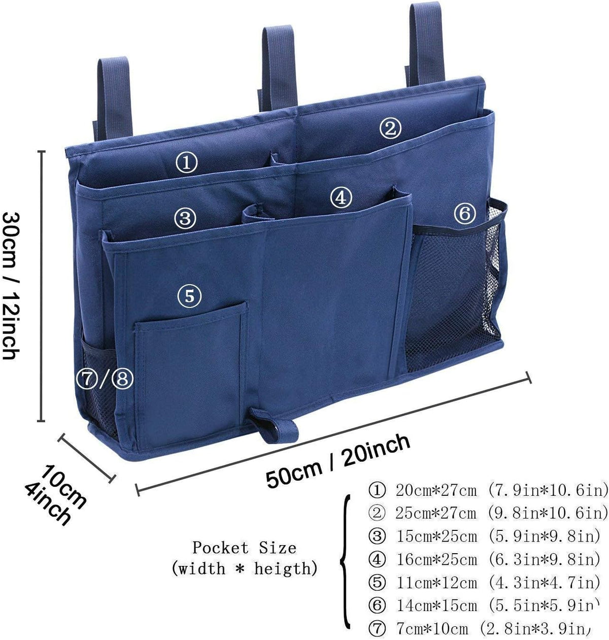 Bedside Caddy Improved With 3 POM Buckles -Hanging Organizer For Phone, Magazine, Accessory&Remote -Best For Dorm Room, Bunk Bed, Hospital Bed, Bed Rail, Headboard, Apartment, Bathroom&Travel