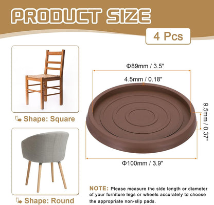 PATIKIL 4 Inch Rubber Furniture Pads, 4 Pack Non-Slip Furniture Coasters Round Anti Skid Caster Cups Furniture Feet Cup Floor Protectors for Bed Couch Stoppers, Brown