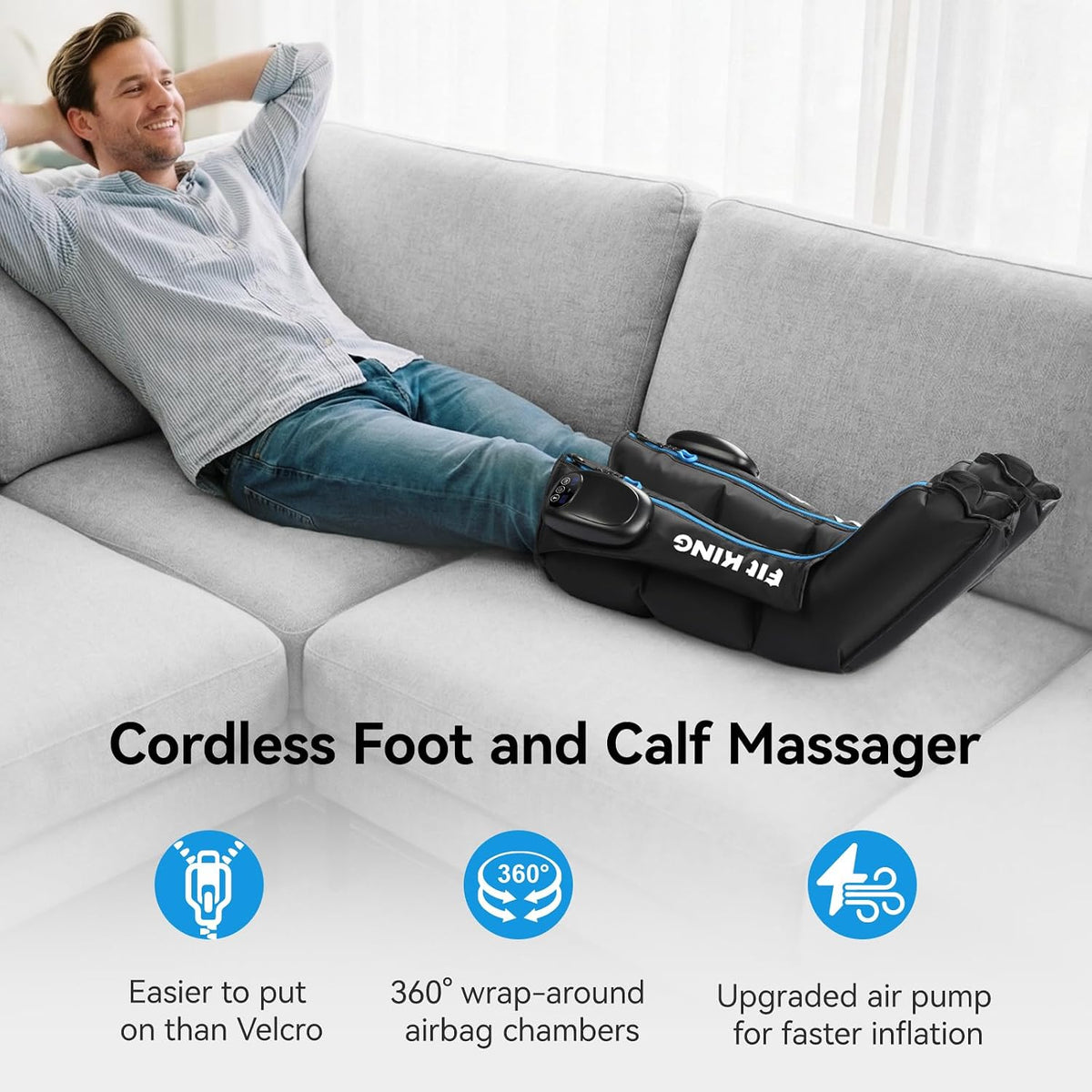 FIT KING Cordless Foot and Calf Massage Boots, Recovery System