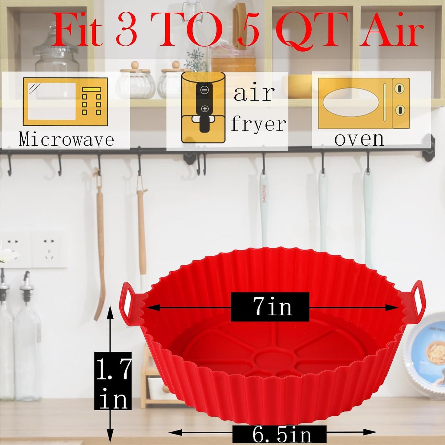 Air Fryer Silicone Liners Pot for 3-5QT 2Pack Reusable Silicone Air Fryer Liners Food Grade Accessories Basket Bowl Baking Replacement of Parchment Liners Round(6.5 Inch)