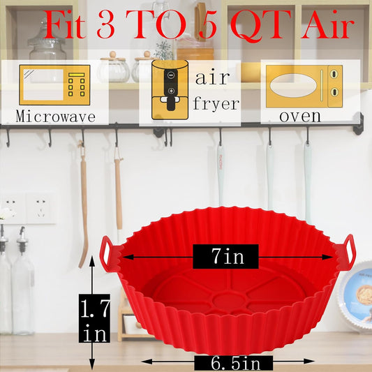 Air Fryer Silicone Liners Pot for 3-5QT 2Pack Reusable Silicone Air Fryer Liners Food Grade Accessories Basket Bowl Baking Replacement of Parchment Liners Round(6.5 Inch)