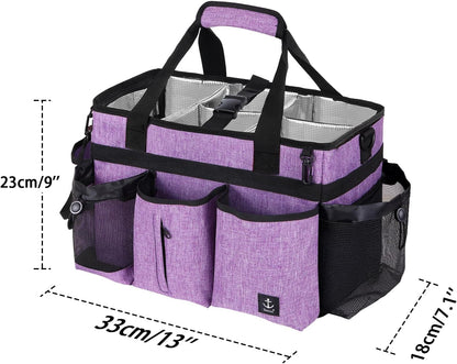 Large Cleaning Caddy Bag Built-in hard plastic sheet Aluminum foil lining | Waterproof nylon, aluminum foil lining, detachable dividers, dual straps for housekeepers