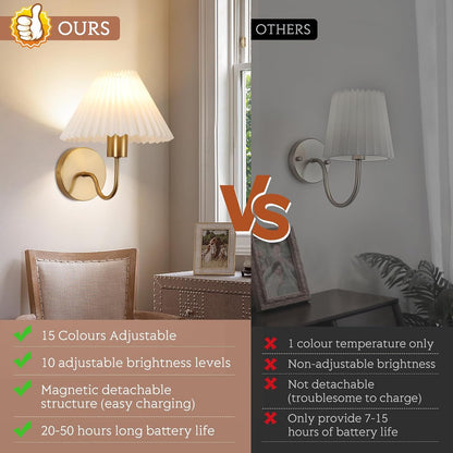Rechargeable Battery Operated Wall Sconce Sets of 2, 15 Colors Wireless gooseneck Black Wall Lights Fixture with Dimmable Bulbs and Remote, Not Hardwired Wall Mounted Lamps for Bedroom Living Room