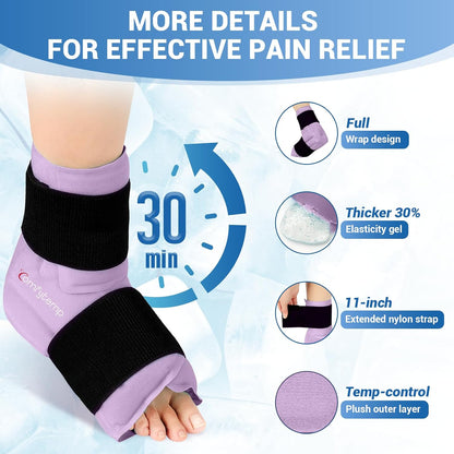 Comfytemp Ankle Foot Ice Pack Wrap for Plantar Fasciitis Relief, FSA Eligible HSA, Ankles Brace for Sprain Pain, Heel Spur, Swelling, Achilles Tendonitis, Hot Cold Gel Ice Pack for Injuries Reusable