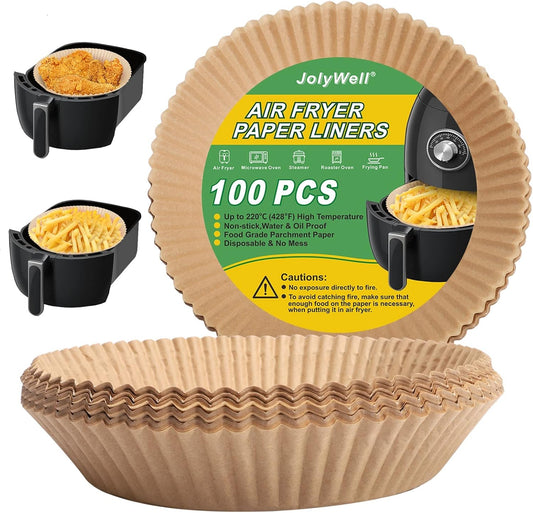 100Pcs Disposable Air Fryer Paper Liners for 3-5QT, (Round-6.3") | Unbleached & Biodegradable Material, Non-stick Parchment Paper for Frying, Baking, Roasting & Grilling