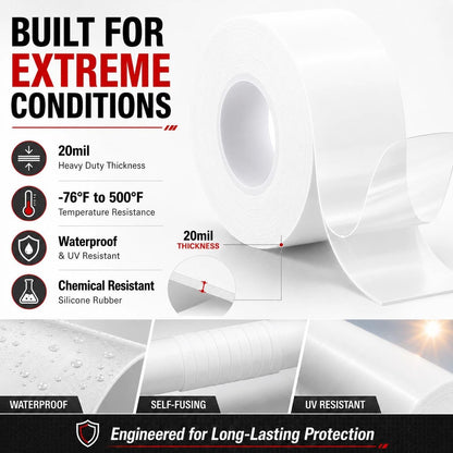Self-Fusing Silicone Sealing Tape, Waterproof Repair Tape for Hose, Pipe, Electrical Cable, High Strength Leak Fix Wrap, Weatherproof Emergency Insulation Tape (1" x 5' x 20mil)