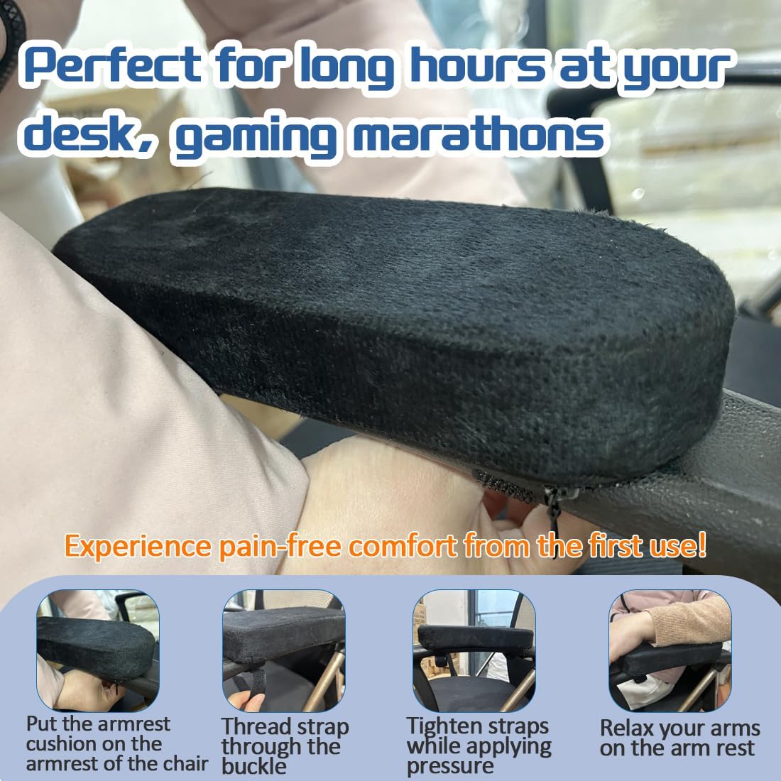 Thick Memory Foam Office Chair Armrest Pads,2PCS Ergonomic Armrest Covers for Elbow Support, Pressure Relief & Pain Relief - Universal Fit for Gaming Chairs, Computer Desk Chairs