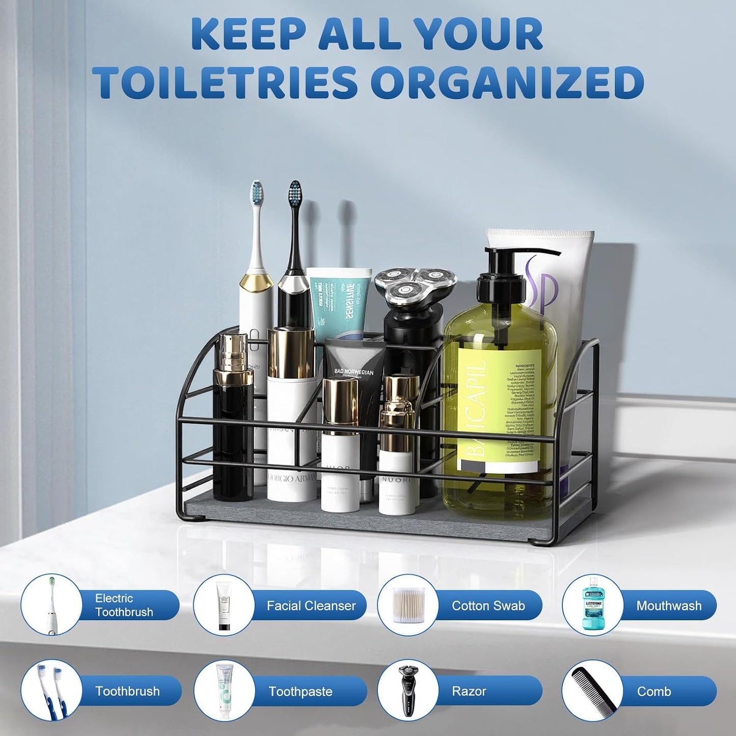 Luxspire Toothbrush Holders for Bathroom, Stainless Steel, 6 Slots, Black | Toothbrush Holders With Drainage, For Bathroom Countertop & Kitchen Sink, Bathroom Accessories