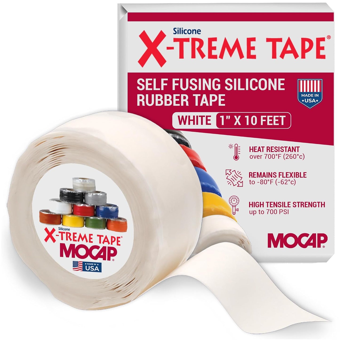 X-Treme Tape Self Fusing Silicone Tape - 1" x 10 Ft Roll - White | Heavy Duty Rubber Electrical Tape, Waterproof, For Automotive, Hose, Pipe, Outdoor & Emergency Repairs, Insulating, Flexible