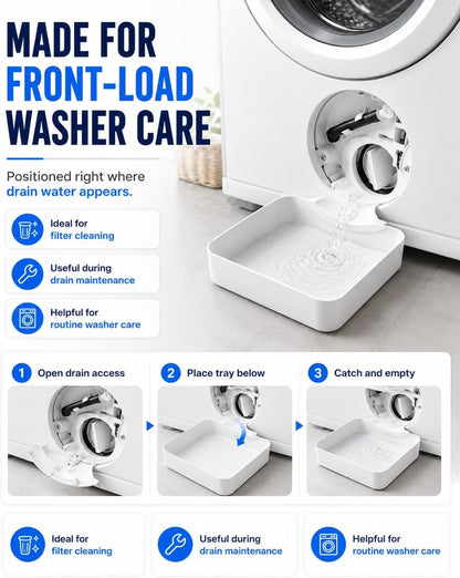 Universal Washing Machine Drip Tray Front Load Washer Drain Funnel Pan | Water Catch Tray for Basements, Apartments, Mobile Homes, Garages, Rentals and Laundry Room(Black)